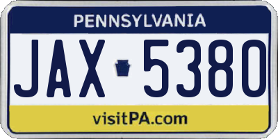 PA license plate JAX5380