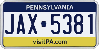 PA license plate JAX5381