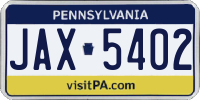 PA license plate JAX5402