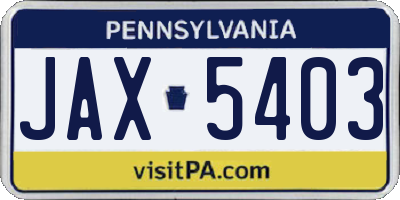 PA license plate JAX5403