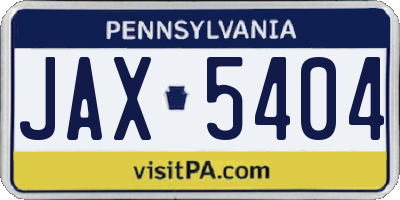 PA license plate JAX5404