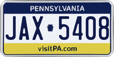 PA license plate JAX5408