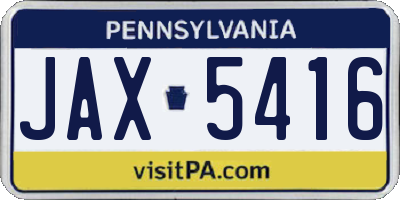 PA license plate JAX5416