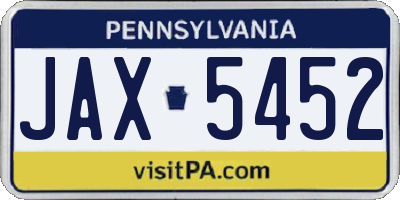 PA license plate JAX5452