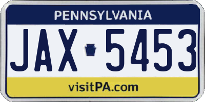 PA license plate JAX5453