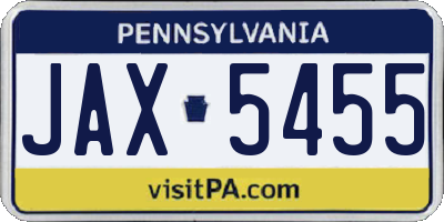 PA license plate JAX5455