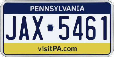 PA license plate JAX5461