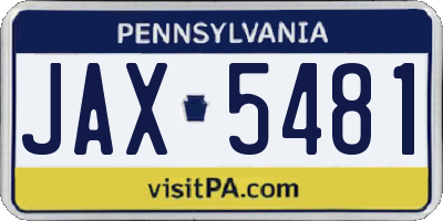 PA license plate JAX5481