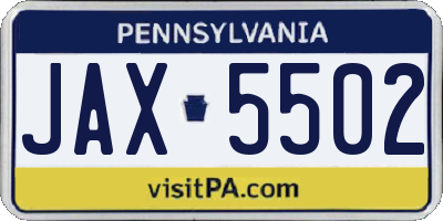 PA license plate JAX5502