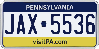 PA license plate JAX5536