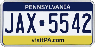 PA license plate JAX5542