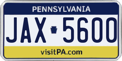 PA license plate JAX5600