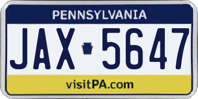 PA license plate JAX5647