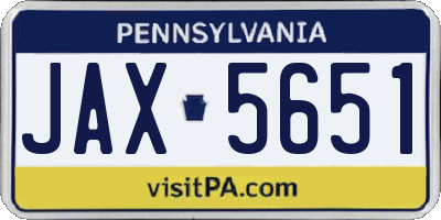 PA license plate JAX5651