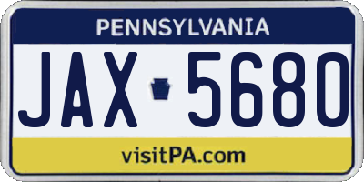 PA license plate JAX5680
