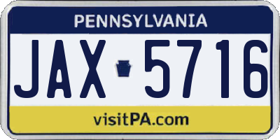 PA license plate JAX5716