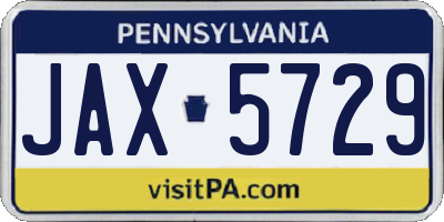 PA license plate JAX5729