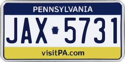 PA license plate JAX5731