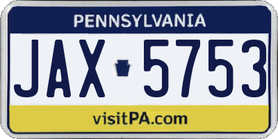 PA license plate JAX5753