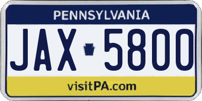 PA license plate JAX5800