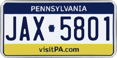 PA license plate JAX5801