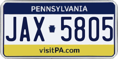 PA license plate JAX5805