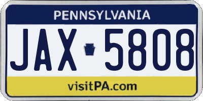 PA license plate JAX5808