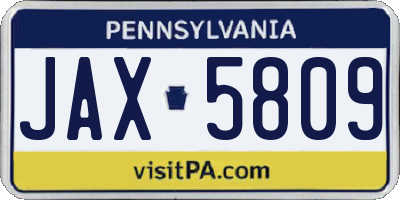 PA license plate JAX5809