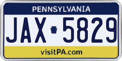 PA license plate JAX5829