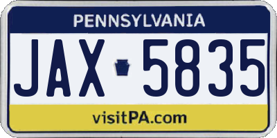 PA license plate JAX5835