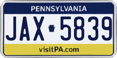 PA license plate JAX5839