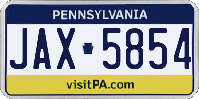 PA license plate JAX5854