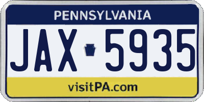 PA license plate JAX5935