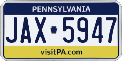 PA license plate JAX5947