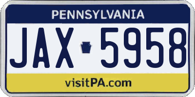 PA license plate JAX5958