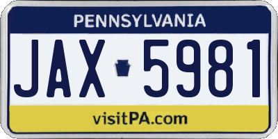 PA license plate JAX5981