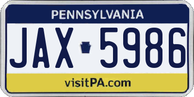 PA license plate JAX5986