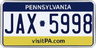 PA license plate JAX5998