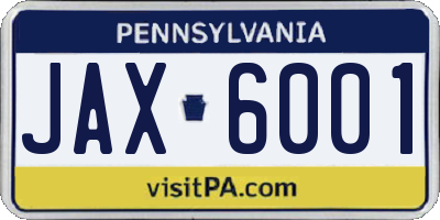 PA license plate JAX6001