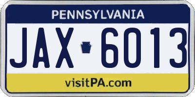 PA license plate JAX6013