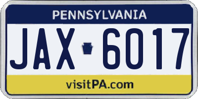 PA license plate JAX6017