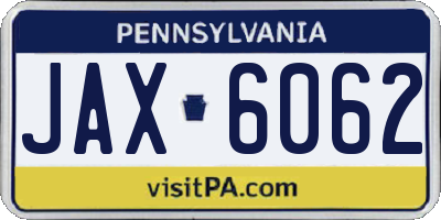 PA license plate JAX6062