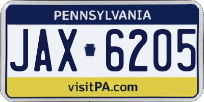 PA license plate JAX6205