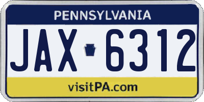 PA license plate JAX6312