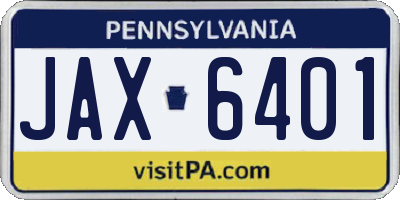 PA license plate JAX6401