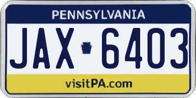 PA license plate JAX6403