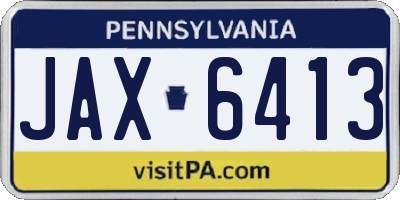 PA license plate JAX6413