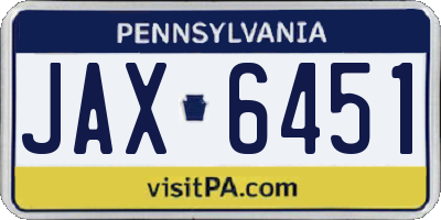 PA license plate JAX6451
