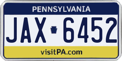 PA license plate JAX6452