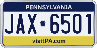 PA license plate JAX6501